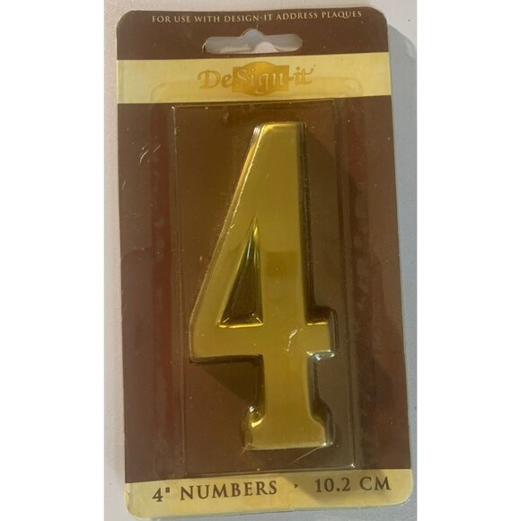 Satin Brass DeSign-it Number "4" (Number 4) Street Address Plaques 4"/10.2 CM Vi - Picture 1 of 1